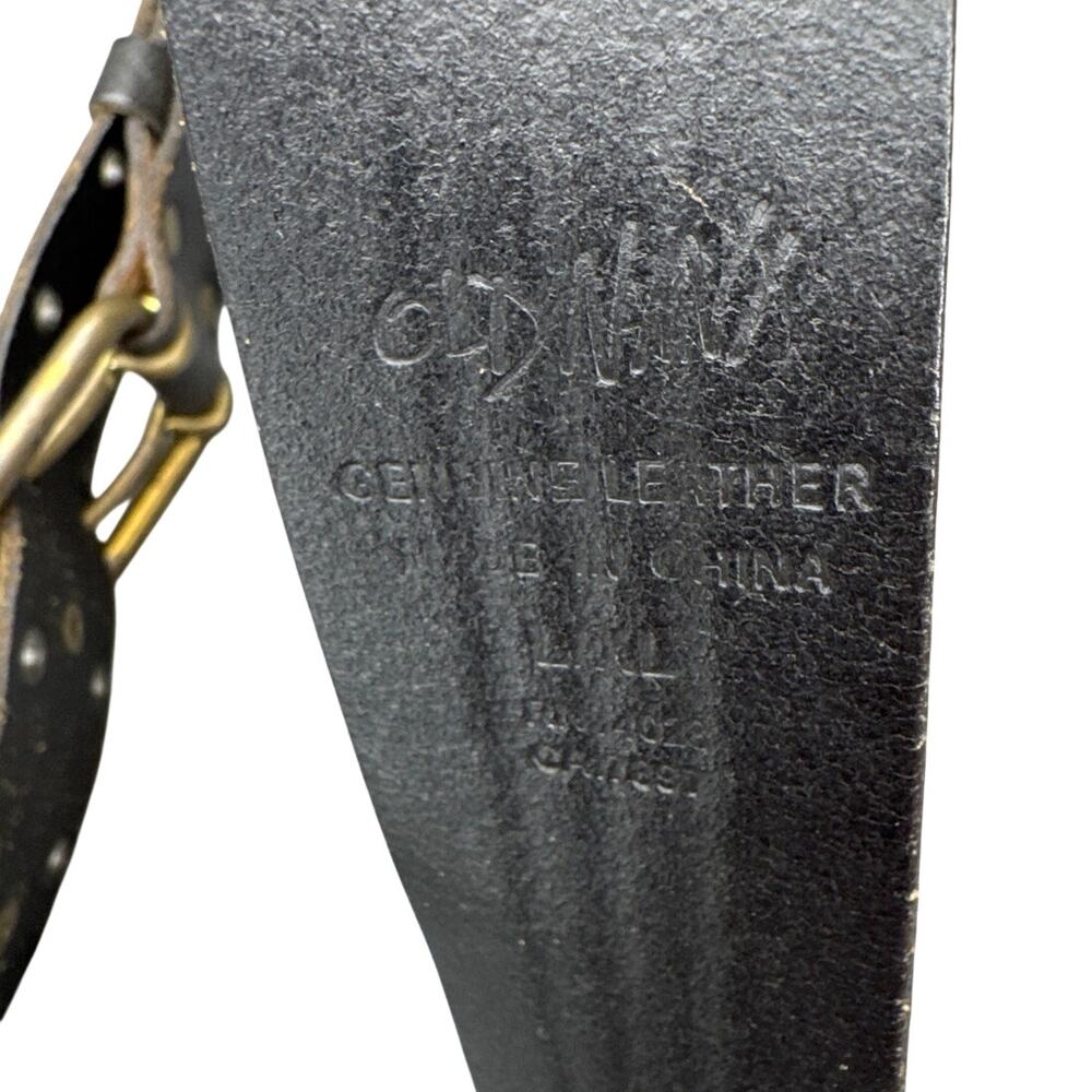 Old Navy Vintage Black Leather Biker Metal Eyelets Double-Prong Buckle Belt XL - Picture 5 of 8